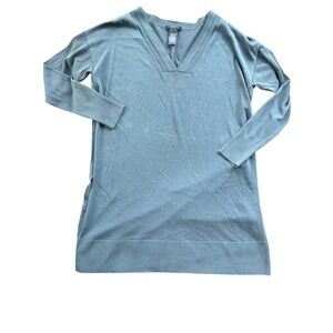 Lafayette 148 New York Cotton Blend V Neck Long Sleeve Tunic Dress